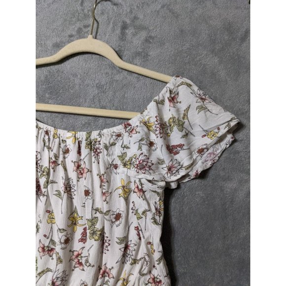 🍑XHILARATION Women 100% Rayon Knit Top Cropped Floral Multicolor MEDIUM (8-10) - Picture 7 of 11